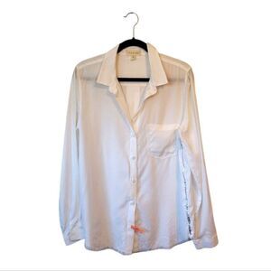 Cloth & Stone Women's White Tencel Silver Stripe Button Down Shirt Size L